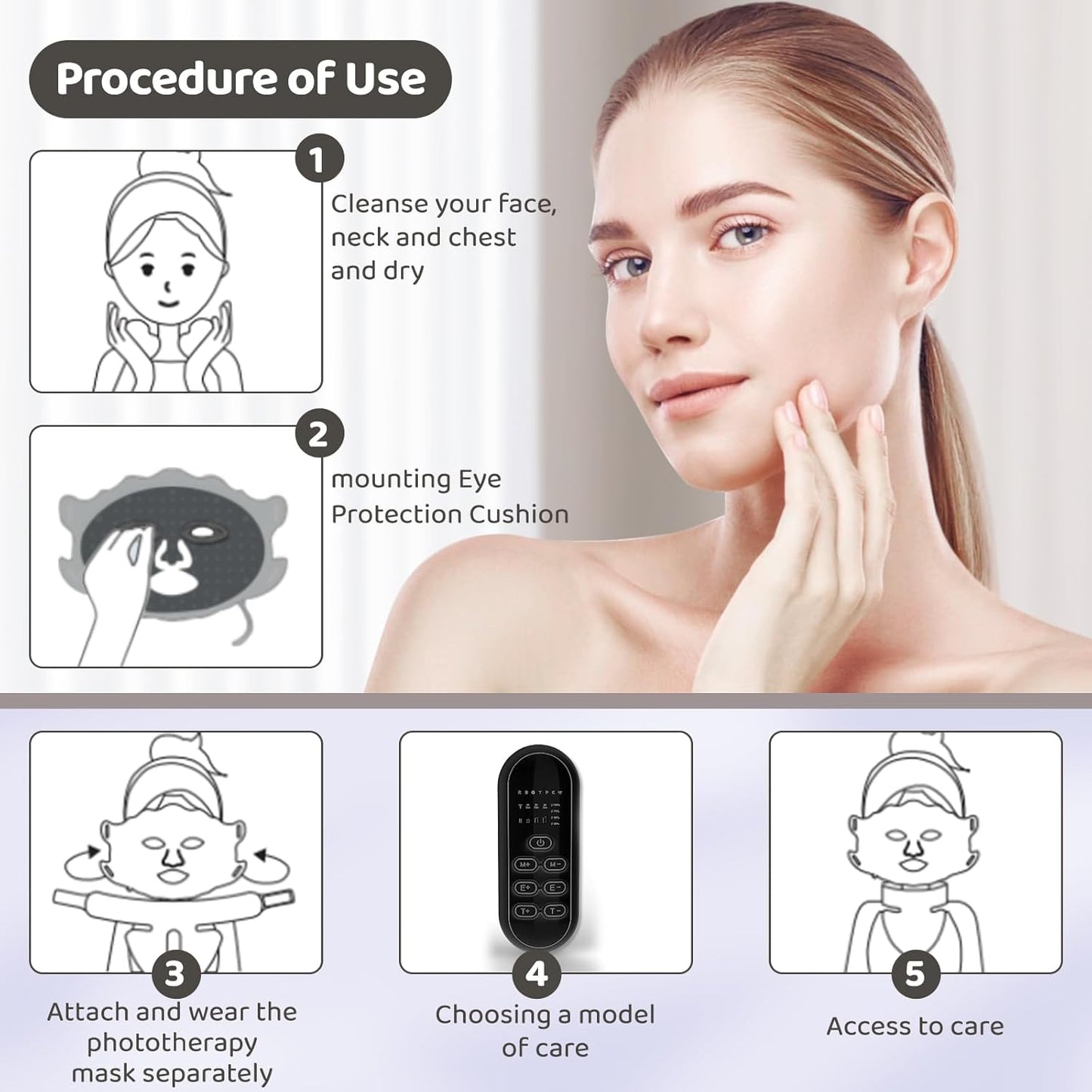 Yahi Red Light Photon Facial & Neck Mask with Remote Control, 7 Custom Modes with Infrared, Portable & Rechargeable with Timer for Home Use, 175 High-Density Light Beads, Black