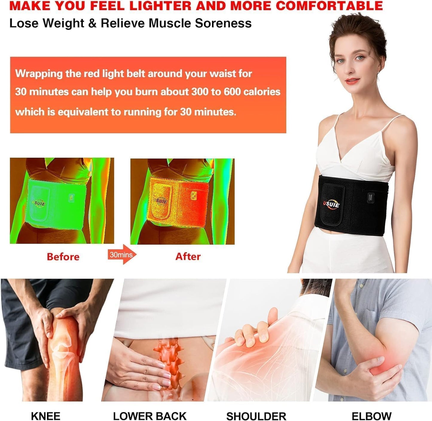 USUIE Red Light Therapy Belt, Infrared Light Therapy Wrap Red Light Therapy Device for Body (Black with Power Pack)
