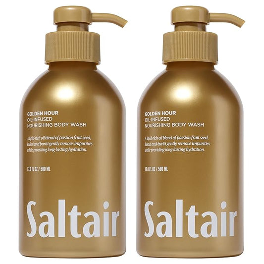 Saltair Body Wash, Golden Hour 2-Pack. Moisturizing Body Cleanser with Hydrating Ingredients. Luxury Shower Gel for Women and Men. Vegan, Cruelty-Free, Paraben-Free. 2x 17oz Pump Bottles