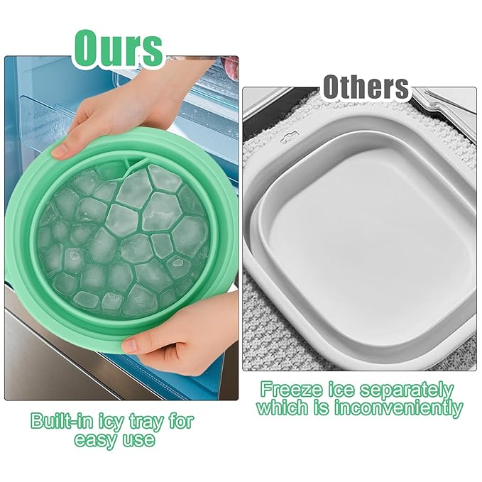 Silicone Face Bowl for Ice with Built-In Icetray, Collapsible Face Tub for Ice Bath, Facial Ice Plunge Bowl, Ice Water Facials at Home - Green