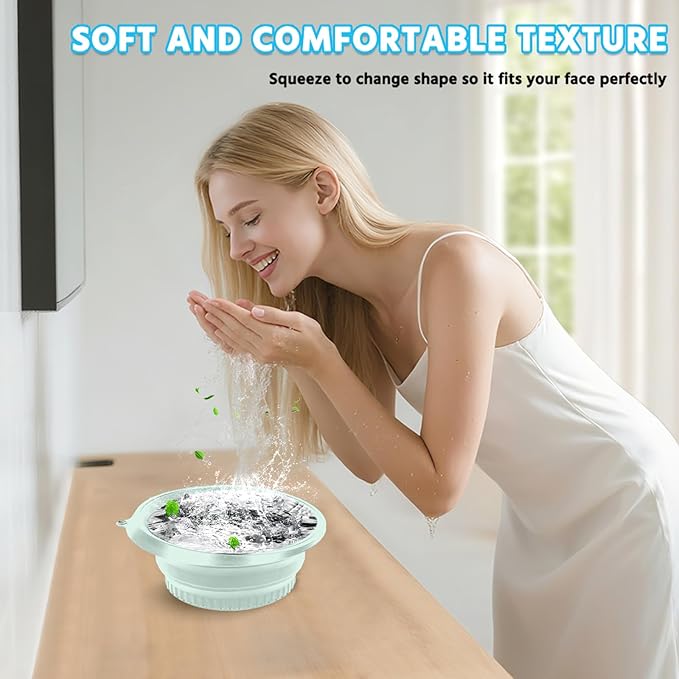 Foldable Silicone Facial Ice Bath Bowl, Ice Face Bowl with Built-in Ice Tray - for Cold Immersion Therapy, Skin Tightening and Acne Relief - Portable Cold Therapy Tool for Home and Travel (Green)