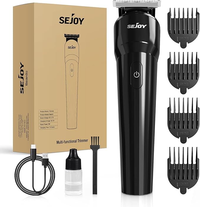 Sejoy Body Hair Trimmer Clipper for Men, Cordless Barber Clippers, Electric Hair Trimmer, Beard Trimmer with Travel Lock, Waterproof, 90 Min Battery Life, USB Rechargeable, Black