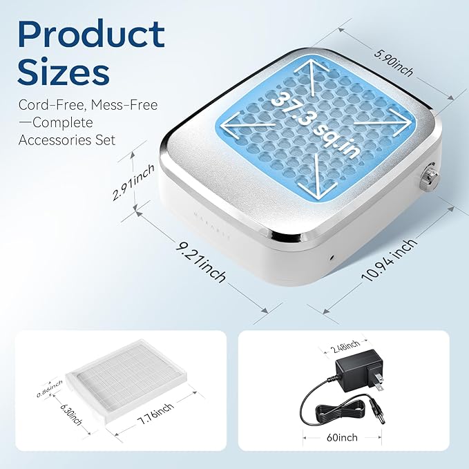 Makartt Nail Dust Collector: Rechargeable Fan Nail Extractor Vacuum with Reusable Filter, 4000 RPM Powerful Suction, Adjustable Speed Portable for Manicure Salon Home (Sylvee)