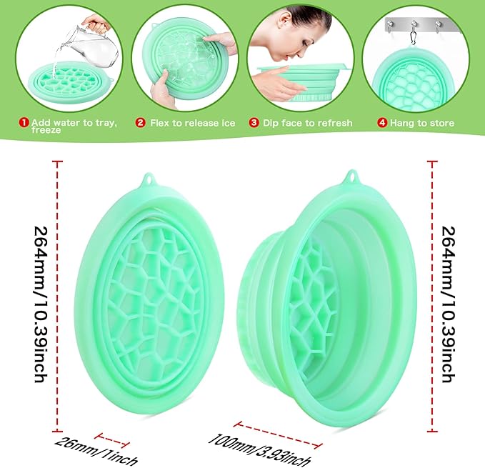 Foldable Ice Bowl with Built-In Ice Tray – Silicone Facial Ice Bath for Shrinking Pores, Boosting Circulation, Cold Plunge Skincare Gift for Men & Women (Green）