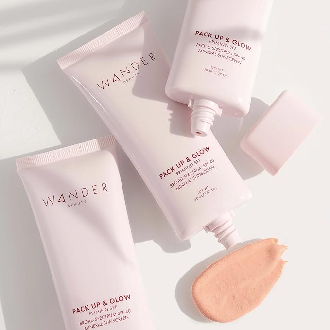 Wander Beauty Pack Up & Glow Primer with SPF 40 - 100% Mineral Sunscreen with Non-Nano Zinc Oxide + Titanium Dioxide - 4-in-1 Universal Tinted Sunscreen - Protect, Prevent, Perfect & Prime - 1.69 oz