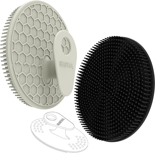 Silicone Body and Face Scrubber Set 3 Pack, BEAUTAIL Shower Bath Scrubber, Gentle Exfoliating Brush for Women Men Baby Sensitive Skin, More Hygienic Than Traditional Loofah, Long Lasting, Black+Gray