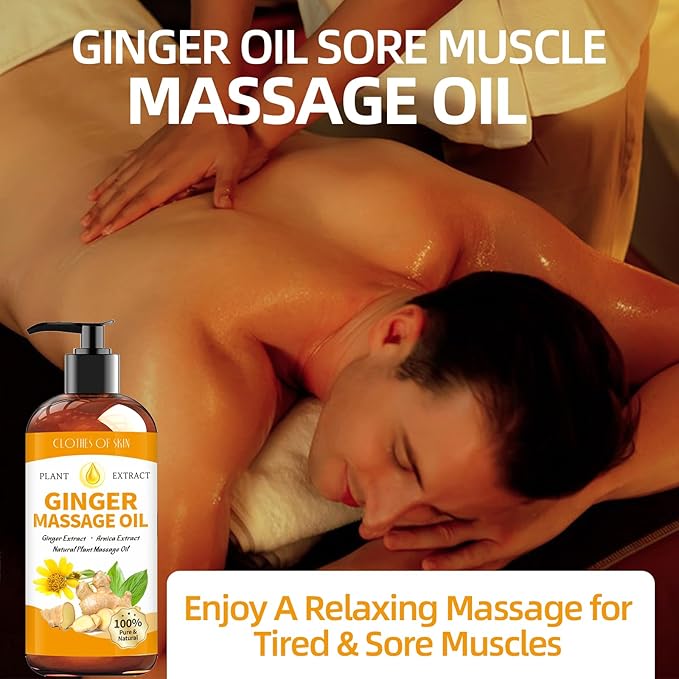 Ginger Oil Massage Oil for Massage Therapy,Ginger Oil Lymphatic Drainage Massage,Sore Muscle Massage Oil,Natural Ginger Body Oil for Gua Sha Massage with Arnica Oil-Warming,Relaxing,Soothing Muscles