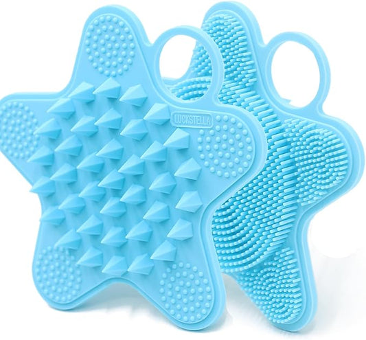 LUCKSTELLA 100% Silicone Dual-Sided Shower Brush – Star-Shaped Body Scrubber & Scalp Massager, Gentle for Hair & Skin (Aqua)