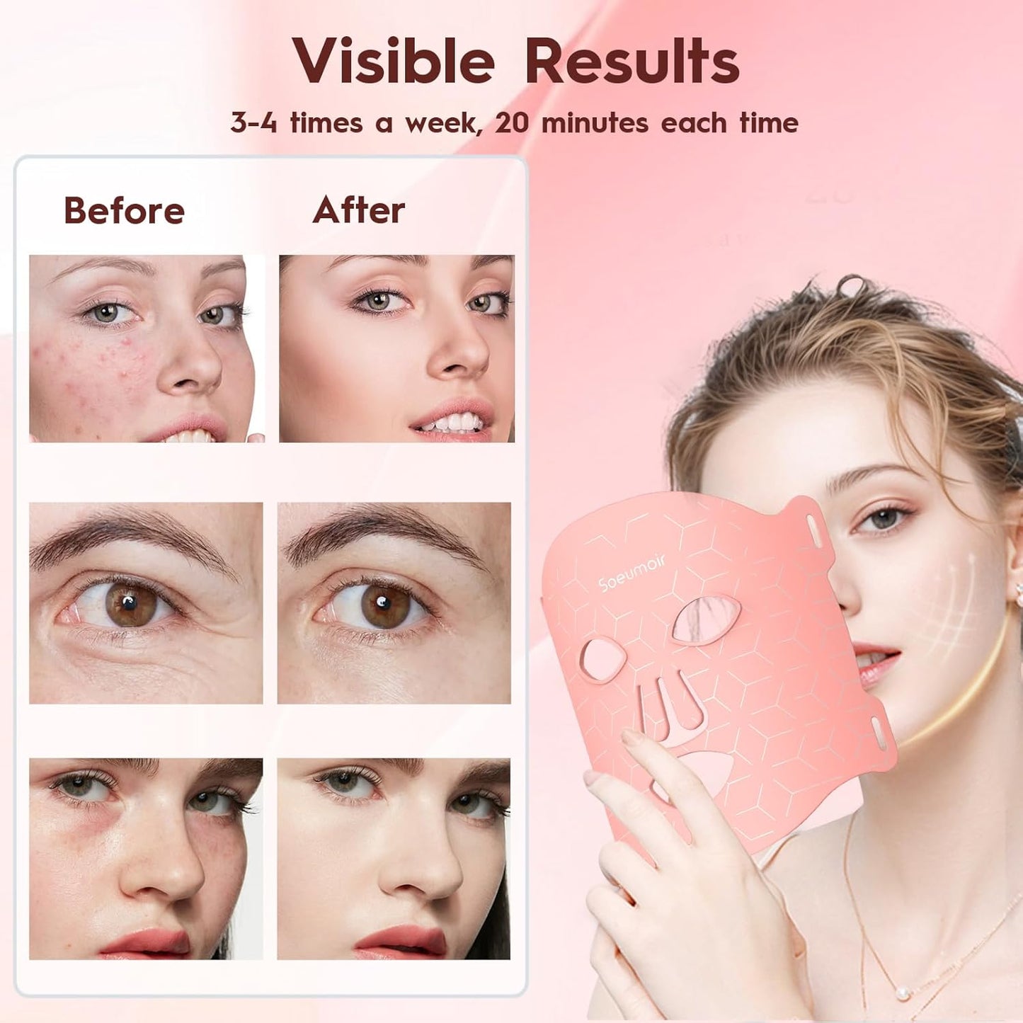 Red Light Therapy for Face, 7 Modes LED Face Mask Light Therapy with Rechargeable Controller, Near-Infrared Red Light Mask with Timing Function for Skincare, Led Mask Light Therapy at Home