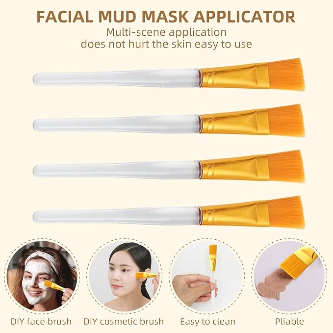 18 Pcs Esthetician Supplies for Facials Set, 6 Gold Stainless Steel Mixing Bowls, 6 Fan Mask Brushes & 6 Flat Applicator Brushes for Estheticians & Home Spa, Facial Mask Mixing Kit