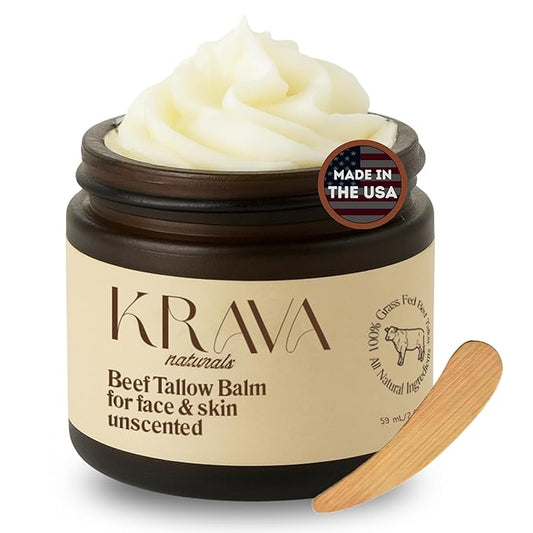 Whipped 100% Grass Fed Beef Tallow Balm – Unscented – 2 oz | Moisturizing Face & Body Cream | Natural Skincare for Dry, Sensitive Skin | Includes Bamboo Scoop