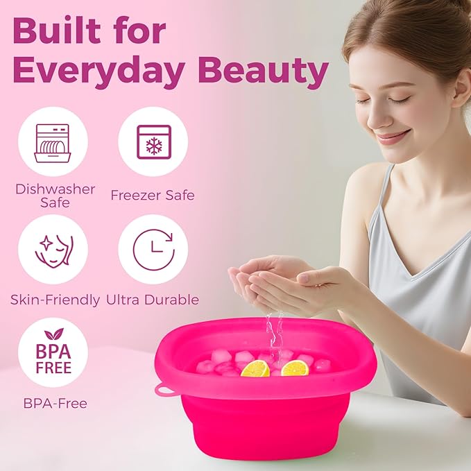 SaporeArt Ice Face Bowl, Upgraded Wider & Deeper Collapsible Silicone Facial Ice Bath Bowl with Built-In Ice Mold, Soothes Puffiness & Redness, Ideal for Home and Travel