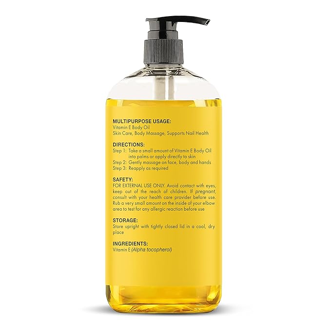 Majestic Pure Vitamin E Oil - 100% Pure & Natural, 20,000 IU | Premium Grade, Cold-Pressed and Tocopherol to Repair Dry, Damaged Skin | Moisturizing Skin, Hair and Scalp 8 Fl Oz