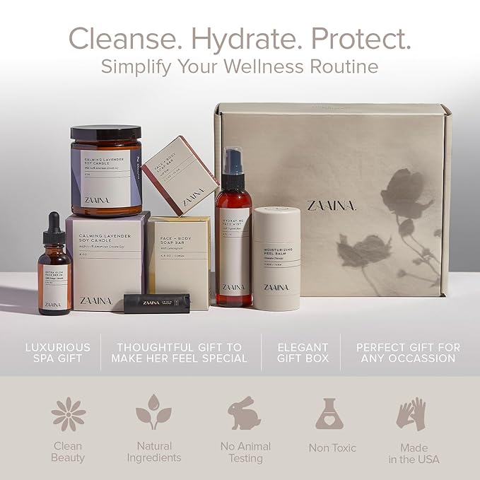 ZAAINA Spa Gift Set for Her - Relaxation Spa Kit for Women, Handmade in USA, Pampering At Home Bath and Body Self Care Spa Package, Luxury Spa Birthday Gifts for Women, Spa Gift Basket for Mom