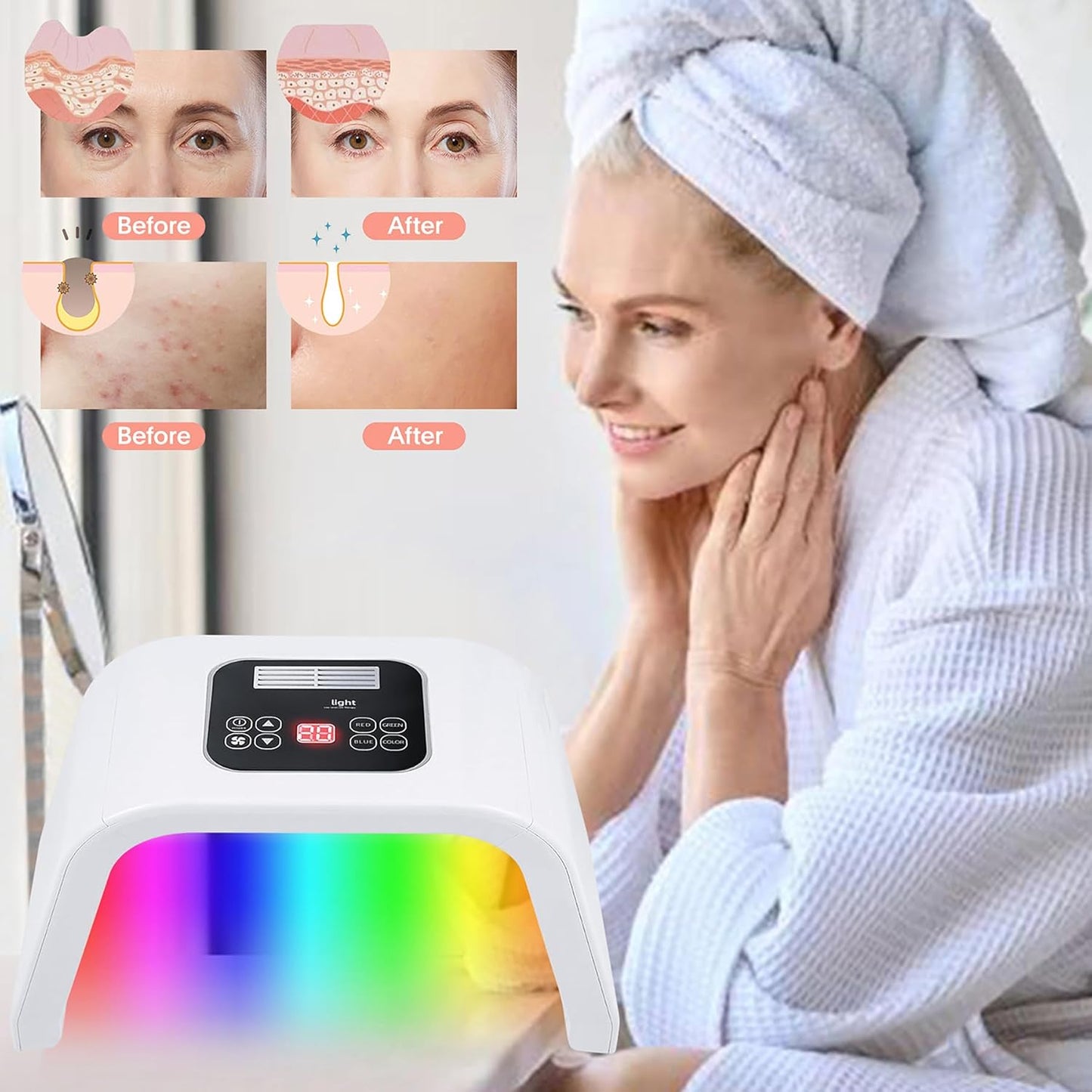 LED-Face-Light-Therapy, 7 in 1 Color LED Face Mask Facial Body Beauty Equipment