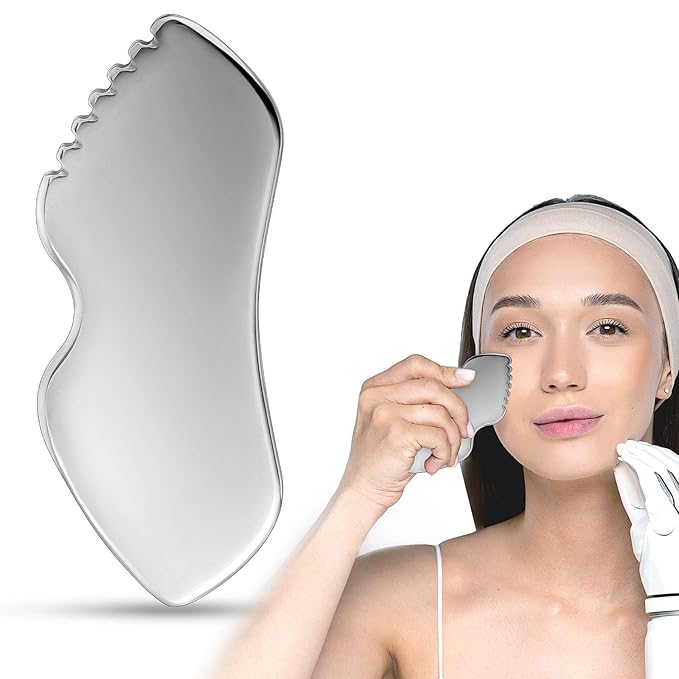 JIEYAO Gua Sha Facial Tools, Stainless Steel Guasha Tool for Face, Skin Care Scraping Tool Guasha Massage Tools Metal Tighten Skin Beauty Tool for Jawline Sculpting, Face Massager, Puffiness Reducing