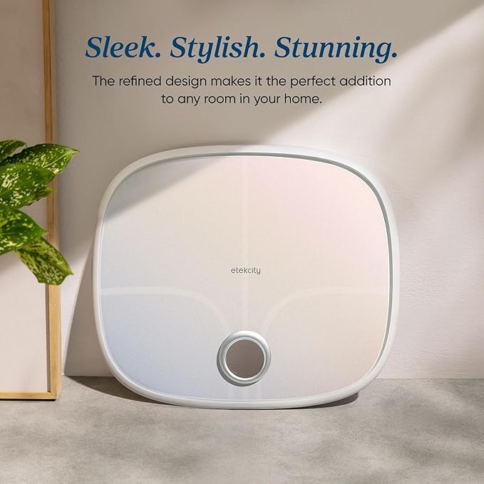 Etekcity Smart Rechargeable Scale for Body Weight, BMI, Fat, Muscle Mass, Digital Bathroom Scale with 13 Metrics, Secret Mode, Bluetooth Connect to Free Apps, Rainbow White
