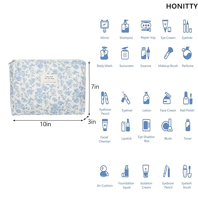 Makeup bag, quilted makeup bag,large