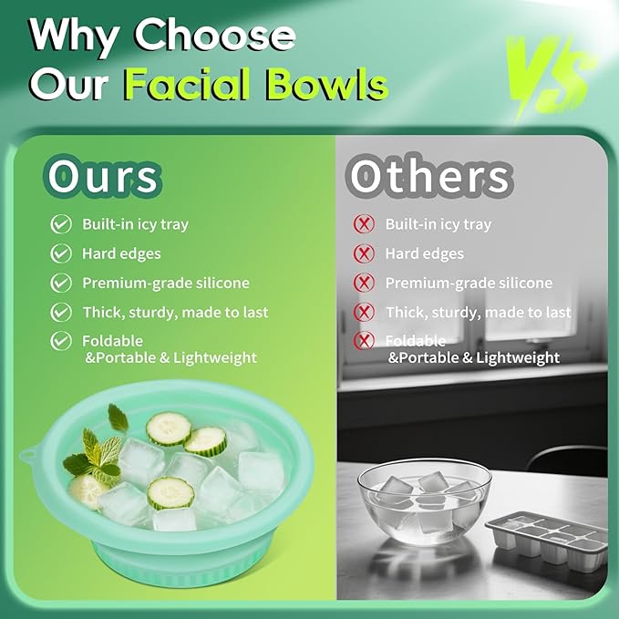 Silicone Face Bowl for Ice: Facial Ice Bath Built-In Icetray,Portable Collapsible Ice Facial Basin for Sunburn Recovery,Reduces Puffiness,Sensitive Skin,Skin Calming Tool,Gifts for Skincare Lovers