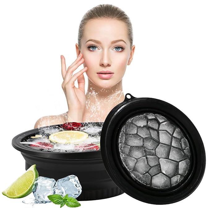 depvision Ice Bowl for Face Foldable Facial Ice Bath Bowl Kit Silicone Ice Pack Portable Face Ice Bath with Built-In Icetray for Cold Compress Skin Tightening Puffiness Relief Glowing Skin Beauty Tool