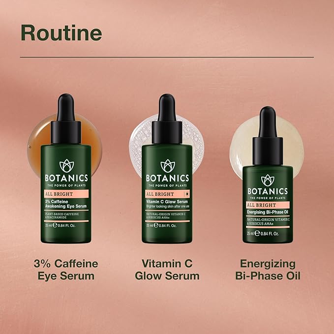 Botanics All Bright Facial Oil - Energizing Bi-Phase Face Oil for Gua Sha and Everyday Radiance - Lightweight & Non-Greasy Glow Serum - Brighten Dull and Uneven Skin (0.84 Fl Oz)