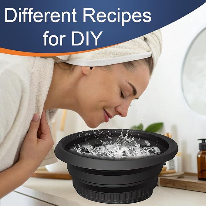 Face Bowl for Ice with Built-in Ice Tray – Collapsible Silicone Facial Ice Bath Bowl for Cold Plunge Therapy Skin Tightening Acne Relief – Portable Spa Tool for Home Black