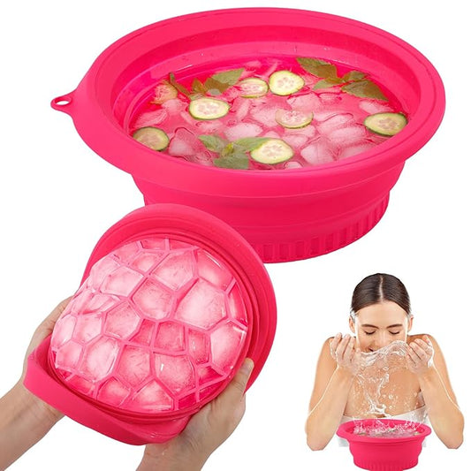Ice Bowl for Facial Cold Bath Foldable Silicone Washbasin with Built-in Icetray Collapsible Travel Facial Plunge Bowl for Face Icebath