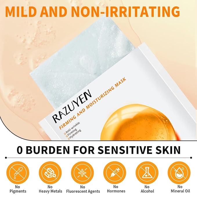 Firming and Moisturizing Sheet Face Masks ((Pack of 10)) with Hyaluronic Acid and Peptides, Reduce Fine Lines and Wrinkles, Hydrating & Anti-Aging Spa Face Mask, Facial Skin Care