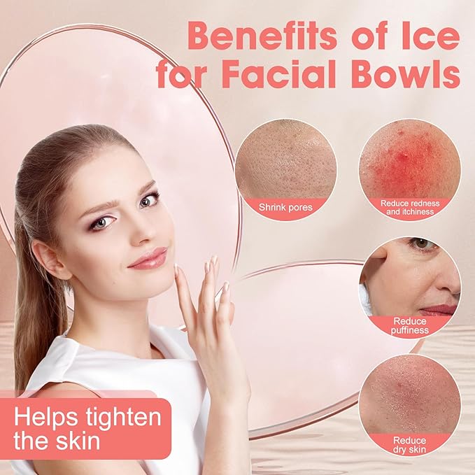 Face Bowl for Ice Silicone Facial Bowls with Built - in Tray Foldable Washbasin for Face Tub Plunge & Cold Plunge Quick Skin Cooling in Ice Baths -Bath Spa Tool for Home Camping Travel & Pink