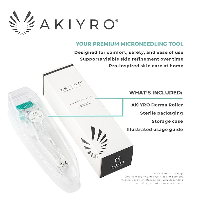 Derma Roller 0.30mm - Microneedle Roller with Storage Case - 192 Micro Needling Dermal Tool for Face, Beard, Scalp & Body - At Home Microneedling Skin Care Device for Women & Men (Green)