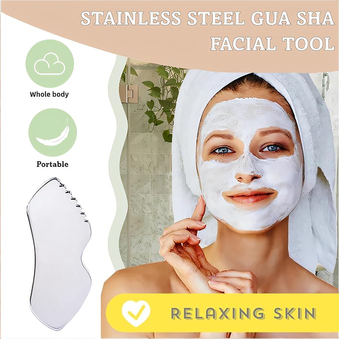 Stainless Steel Gua Sha Facial Tools, Facial Massage Tools Metal Guasha Tool for Face, Body, Eyes, Neck, Gua Sha Stone Tighten Skin Care Gift