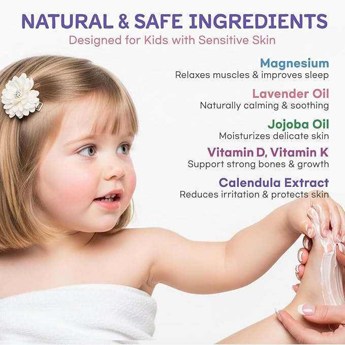 Magnesium Lotion for Kids & Babies Sleep - Bedtime Calming Body Cream with Natural Ingredients & Multi Vitamins - Topical Magnesium Soothing Relief, Promotes Relaxation (8 fl oz, Lavender)