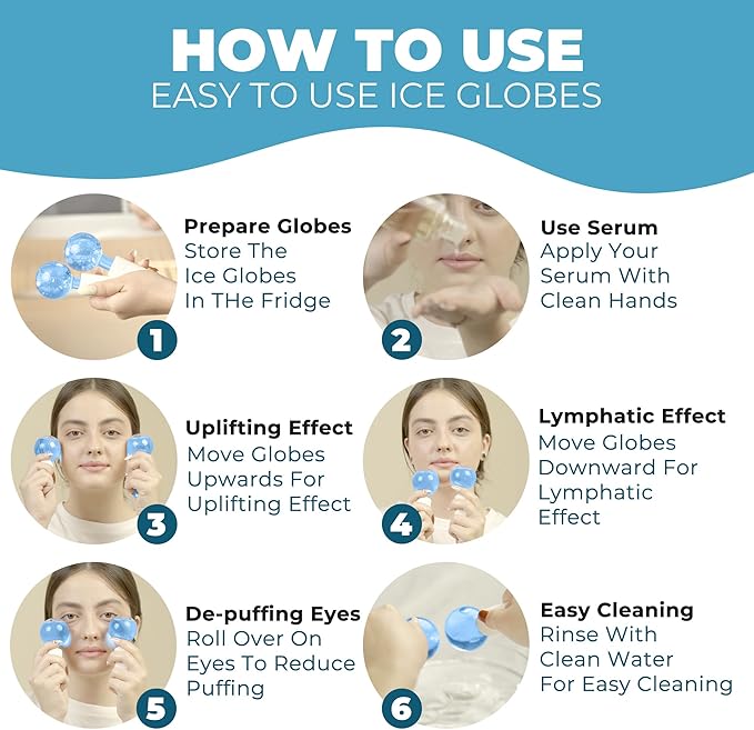Ice Globes for Face 2Pcs – Enhancing Daily Beauty with Ice Globes for Facials, Skin Tightening & Anti-Aging – Perfect Facial Ice Globes for Puffiness & Wrinkles of Face, Neck & Eyes – Blue