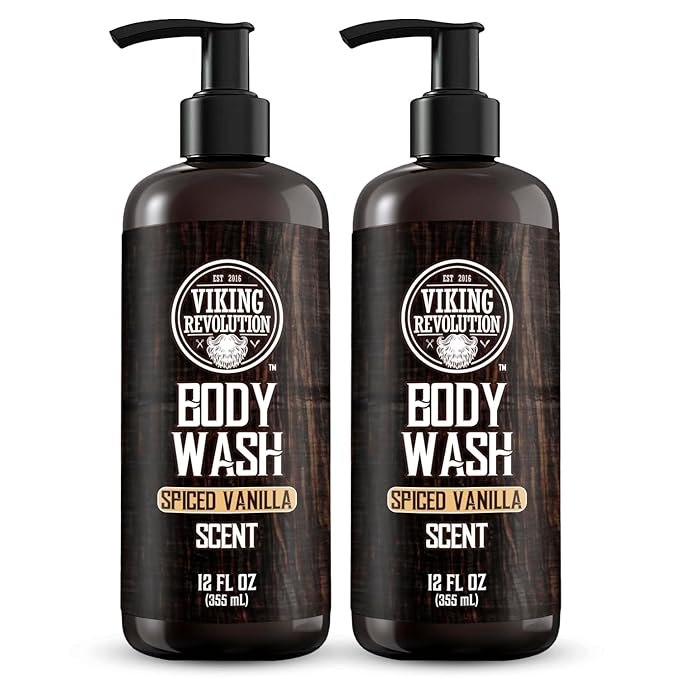 Viking Revolution Men's Body Wash - Spiced Vanilla Mens Body Wash - Mens Natural Body Wash for Men with Vitamin E and Rosemary Oil - Shower Gel Body Wash Men (12 Fl Oz, Pack of 2)
