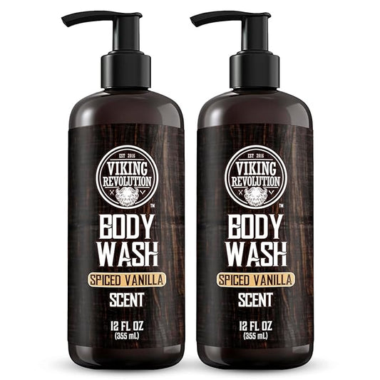 Viking Revolution Men's Body Wash - Spiced Vanilla Mens Body Wash - Mens Natural Body Wash for Men with Vitamin E and Rosemary Oil - Shower Gel Body Wash Men (12 Fl Oz, Pack of 2)