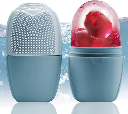 XHJRI Ice Face Roller Massager,Ice Cube Roller for Face, Eyes and Neck Naturally Conditioning and Skin Care,De-Puff Eye Bags,Reduce Migraine Pain,Reusable Massage Silicone Ice Mold (New Blue)