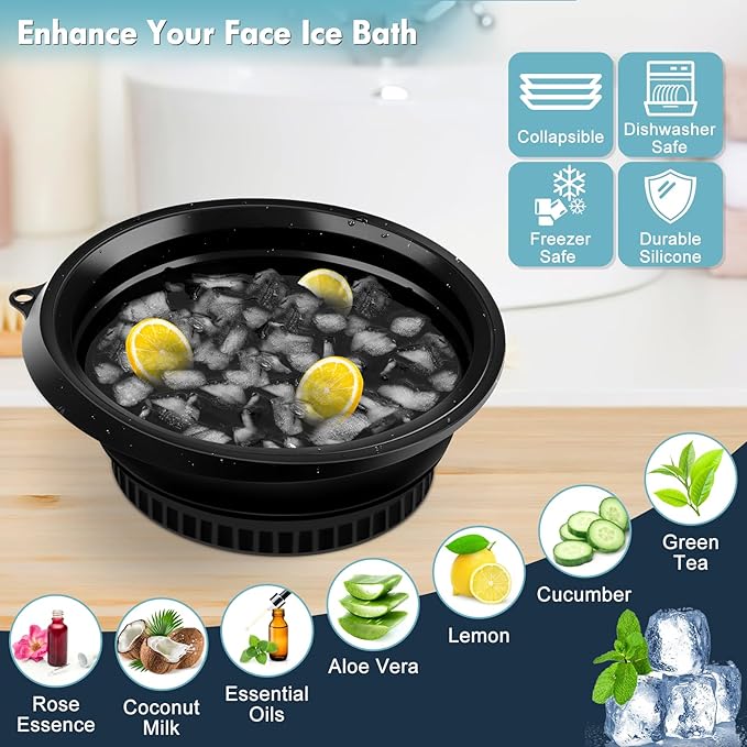 Welltop Face Bowl for Ice, Collapsible Silicone Facial Plunge Bowls with Built-in Icetray, Portable Face Ice Bath Bowl ice Facial Folding Washbasin for Cold Plunge Therapy & Facial Skincare
