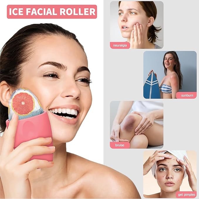Ice Roller for Face and Eye Massager for Face, Eyes and Neck Naturally Conditioning and Skin Care,De-Puff Eye Bags,Reduce Migraine Pain,Reusable Massage Silicone Ice Mold (Red)