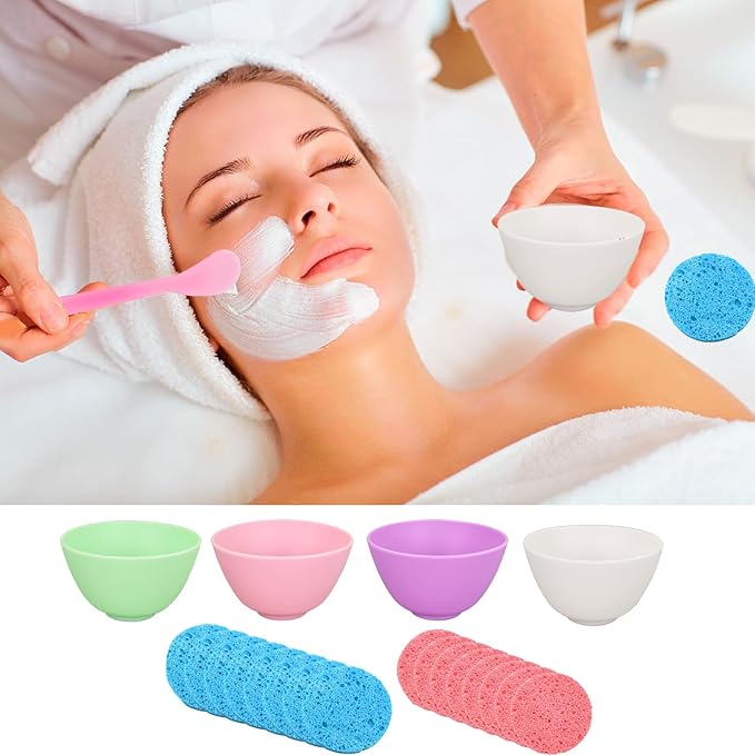 38PCS Face Mask Mixing Bowl Set,Esthetician Supplies Tool Kit with Facial Mask Bowl,Spatula Soft Brushes Wet Puff Headband Clay Applicator Tools,Esthetician Supplies for Facials
