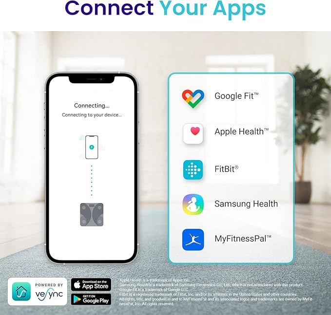 Etekcity Scale for Body Weight and Fat Percentage, Smart Digital LED Bathroom BMI Measurement, Accurate Bluetooth Weighing Machine, Body Composition Analyzer, Ash-black, 400lb