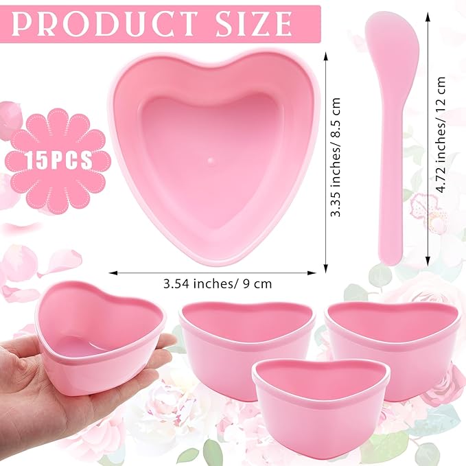 10 Sets Facial Bowls Plastic Heart Shaped Facial Mask Mixing Set with Spatula Pink Facemask Bowl DIY Skin Care Mixing Tool Kit Esthetician Supplies for Lady Women Home Beauty Salon