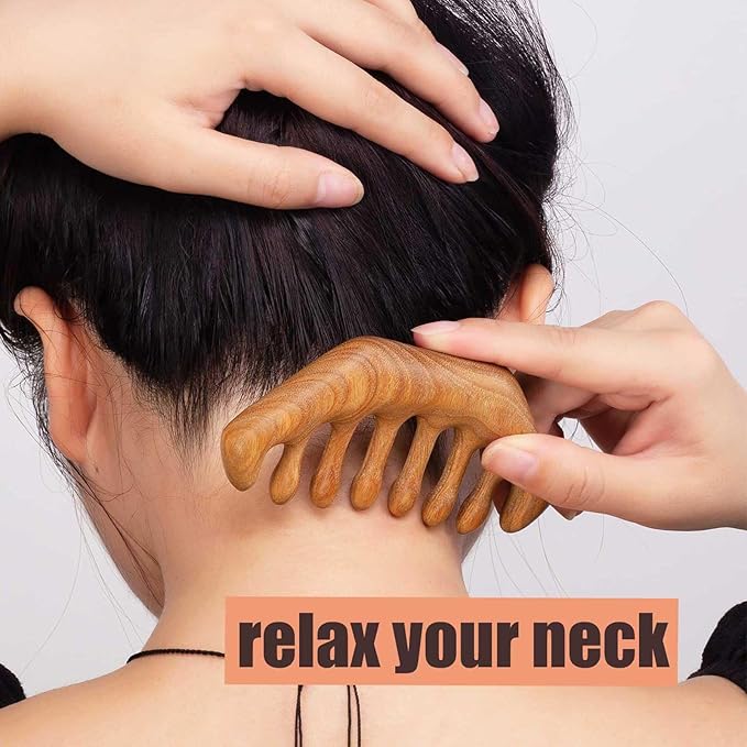 Wooden Massage Comb, Wooden Scalp Massager, Scalp Gua Sha for Stress Relax, Loc Comb for Sisterlocks - Green Sandalwood