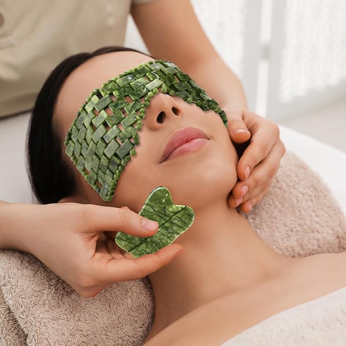 Weysat 4 Pcs Gua Sha Facial Tools Set Jade Eye Mask Facial Jade Massage Comb Scrap Massage Tool Guasha Stone Board Multifunctional Gua Sha Comb for Spa Acupuncture Therapy Esthetician Essentials