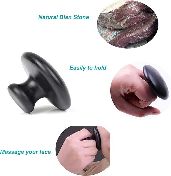 2 Pcs Long Mushroom Shaped Massage Stones Natural Bian Stone Hot Rock for Spa Massage Black