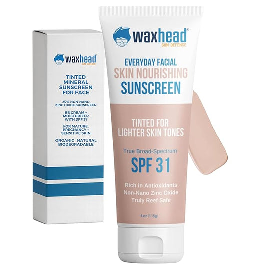 Waxhead Tinted Mineral Sunscreen for Face – Sheer Glow BB Cream Moisturizer with SPF 31, Non-Nano Zinc Oxide, Unscented, Non‑Comedogenic Mineral Facial Sunscreen, Primer under Makeup (Light Tint 4oz)