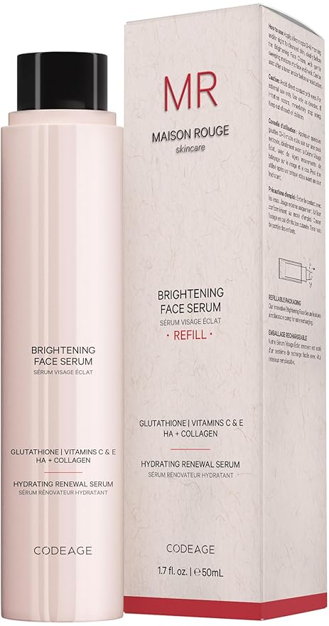 Maison Rouge Brightening Face Serum Refill by Codeage – Glutathione, Vitamin C, E, Hyaluronic Acid & Collagen – Radiance & Antioxidant Support – Paraben-Free – For All Skin Types – 1.7 fl oz
