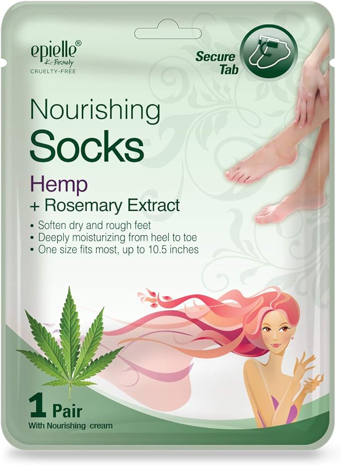 Epielle Relaxing & Nourishing Hand & Foot Masks 12 Pairs, Repair and Relax Dry Hands & Cracked Heels with Lavender Extract & Hemp, Korean Skin Care, Spa Self Care Gifts for Women, 6 Gloves & 6 Socks