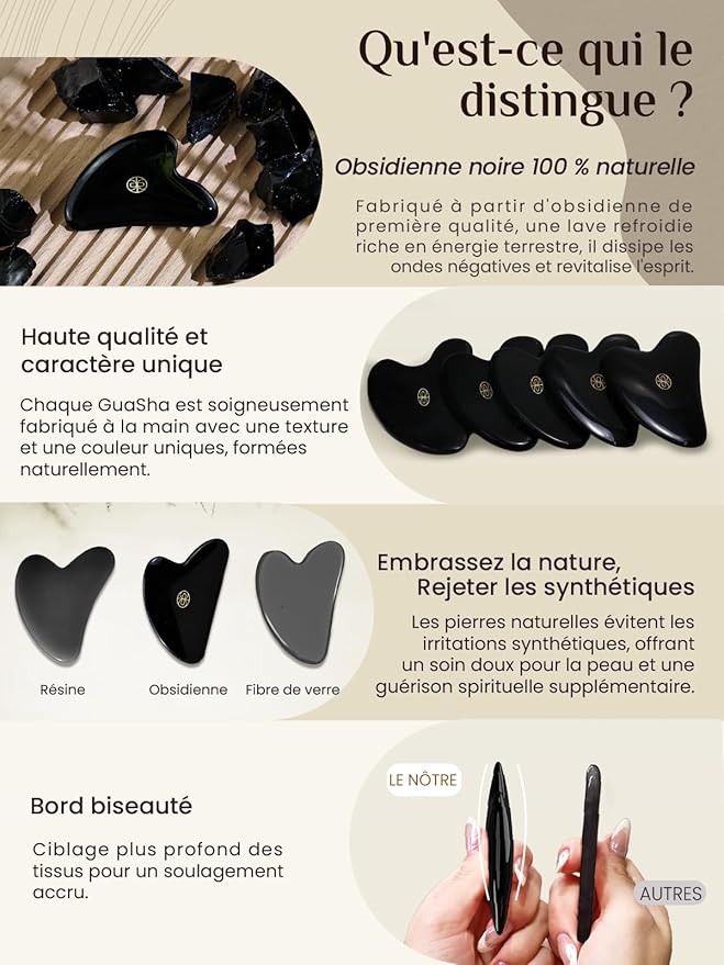 Rena Chris Gua Sha Facial Tools, Ergonomic Black Obsidian Jade Guasha Tool for Face Massage, Manual Facial Massager Tool for Jawline Sculpting and Puffiness Reduction with Silicone Case (Black)