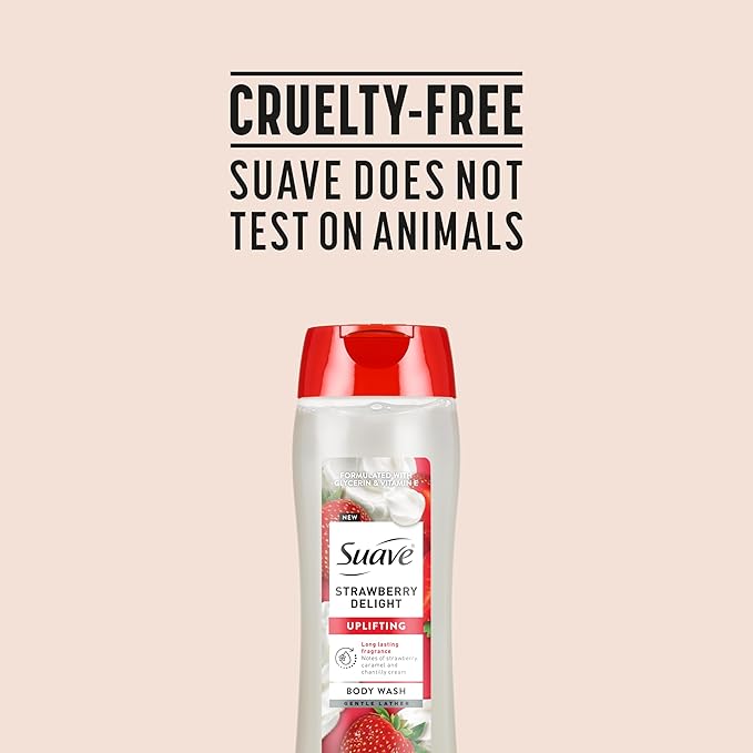 Suave Strawberry Delight Uplifting Body Wash, Formulated with Glycerin and Vitamin E for Hydrating and Gently Cleansing Skin, 18 oz, 6 Pack