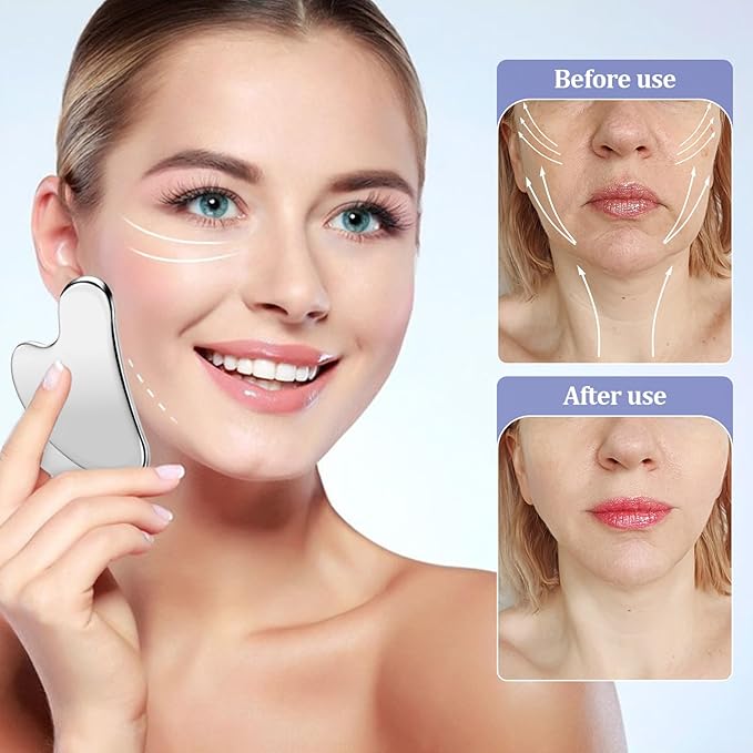 2 Pcs Stainless Steel Scraping Facial Tool for Jawline Sculpting and Decongestive Lymphatic Drainage, Face Massager Tool